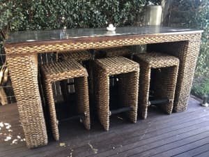 Balinese Style Bar Table - with 6 chairs