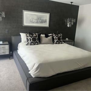 designer king bed master suite styling staging coco globe style