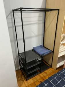 Desk and open shelves/hanging wardrobe 