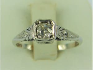 Art Deco 18ct White Gold Ladies Diamond Ring Size L 024300252795