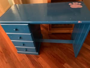 Desk - childrens desk with 4 drawers and extra blue paint