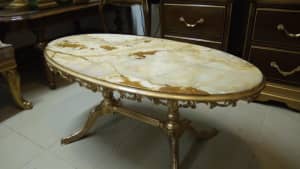 MARBLE BRASS ANTIQUE COFFEE TABLE 105W 55D 47H VINTAGE COFEE COFFE