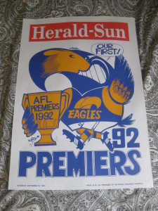 West Coast Eagles WEG 1992 Premiers Poster (ORIGINAL) FREE POSTAGE