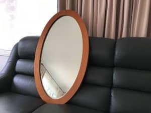 VINTAGE LARGE HUON PINE OVAL HANGING MIRROR