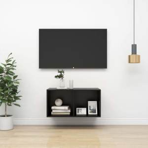 Burleson Wall-mounted TV Cabinet Black 37x37x72 cm Engineered Woo...