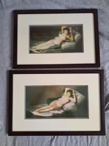 2 x framed prints - The Clothed Maja and The Nude Maja by Goya