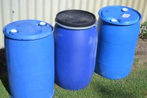 Large barrels (200 litre) Blue Plastic