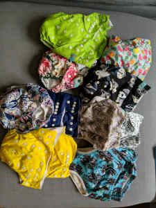 13 Alva Baby cloth adjustable nappies x3 swim covers