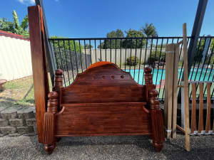Excellent condition solid hard wood queen bed with wooden slats