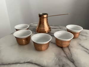 Set of 5 coffee cups vintage copper coffee set