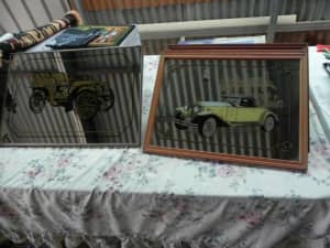 4 framed mirrors of olden cars