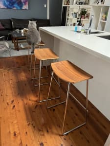 Timber and chrome stools x 3