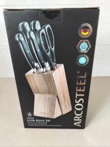 Arcosteel German Steel 6pc Knife Block Set Boxed Kitchen Gift Set