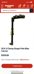 SCA 3 Clamp Single Pole Bike Carrier