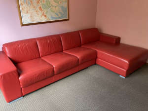 Leather Lounge L Shape - Red