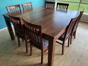 Hardwood Square Timber Dining Table & 8 Chairs