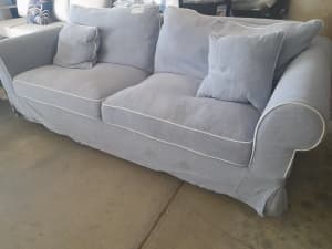 Brand New Chloe Designer Blue Linen 3 Seater Couch $2,900 RRP
