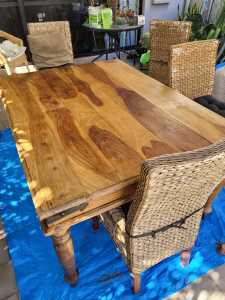 SOLD!!! Old wooden dining table & 6 cane chairs. SOLD!!!