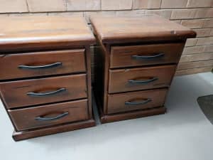 Solid Pine Walnut Stained Tallboy and 2 Bedside Tables $650.00 ono
