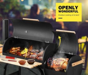 2 IN 1 BBQ SMOKER CHARCOAL GRILL ROASTER PORTABLE OFFSET CAMPING