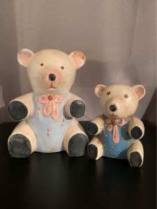Pair of Antique/Vintage Hand Carved Wooden Teddy Bears