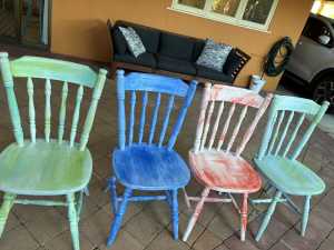 4 Colourful Wooden Dining Chairs