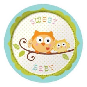Happi Tree Owl Baby Shower Party Dessert Party Plates x 8 Blue 17.1 cm