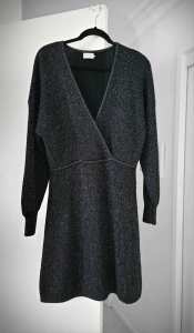Gorman Womens size 12 Merino lurex blend ribbed knit wrap dress in bla