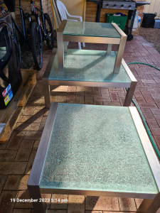 Coffee Tables Designer Cracked Glass Table Tops. Set of 3