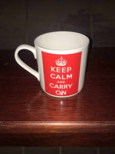 Red keep calm and carry on mug for coffee or tea