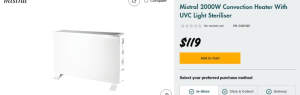 Mistral Brand New Sealed Box Convection Heater /UVC Light Steriliser