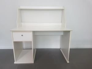 White IKEA Desk with Book Shelf, Drawer, Pull-Out Table
