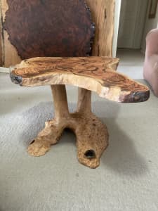 New - spotted gum burl slab coffee table with burl stump base