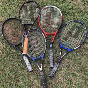 Tennis Rackets, 5 Assorted Tennis Racquets