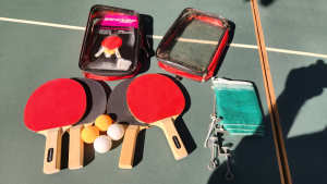 Table Tennis Table, Net, Bats and Balls
