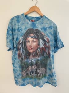 Rock Eagle indian warrior wolf wolves L tie dye 90s grunge T shirt 