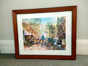 Barcelona Spain Streetscape Print in Timber Frame 