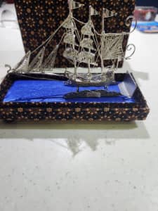 Silver Ship, Kapal Constitusi Bali Indonesia with fabric box and glass