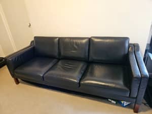 Black 3 Seater Leather Couch Sofa