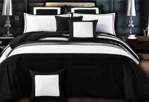 Luxton Queen Size Rossier Black-White Striped Quilt Cover Set(3PCS)