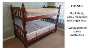 Bunkbeds easily made into two singles.