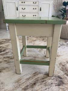 Rustic Distressed Wooden Side Occasional Table in Green and Cream