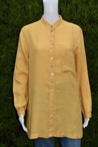 ASHLEY FOGEL Mustard Linen Shirt - Size 14 - EUC