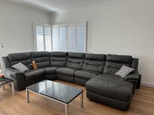 Grey corner leather lounge