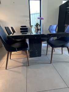 BLACK MARBLE 8 SEATER DINING TABLE (CHAIRS NOT INCLUDED)
