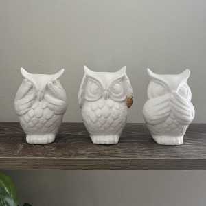 Ceramic Wise Owls Set of 3 with See No, Hear No, Speak No