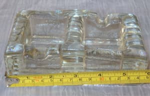 Heavy Brutalist Glass Double Inkwell Ash Tray Trinket Dish