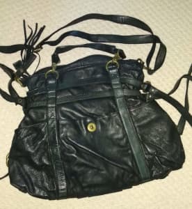Steve madden REAL leather black hand bag with brass strap details