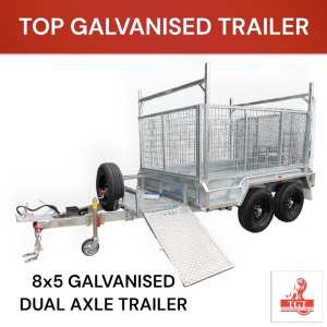 8x5 Tandem Trailer with Mower Pad, Ramp, Cage, Ladder Racks 3.2T ATM