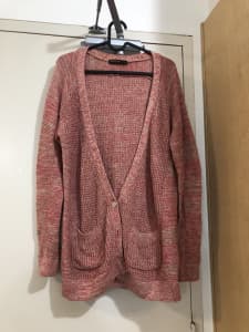 Small Supertrash 100% Cotton Knit Red Jumper Cardigan Buttons Pockets